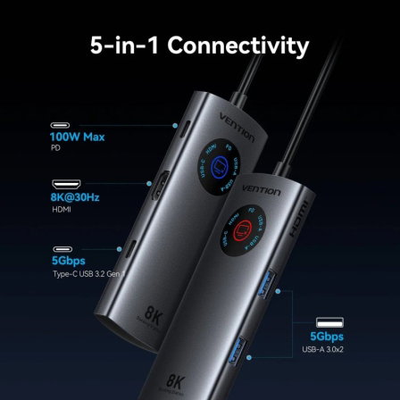 Vention Docking Station 5 en 1 USB-C 8K Gris TQXHB Vention Docking Station 5 en 1 USB-C 8K Gris TQXHB